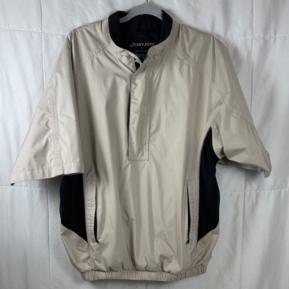 FootJoy FJ Beige Short Sleeve Windbreaker Pullover Golf Jacket Mens L